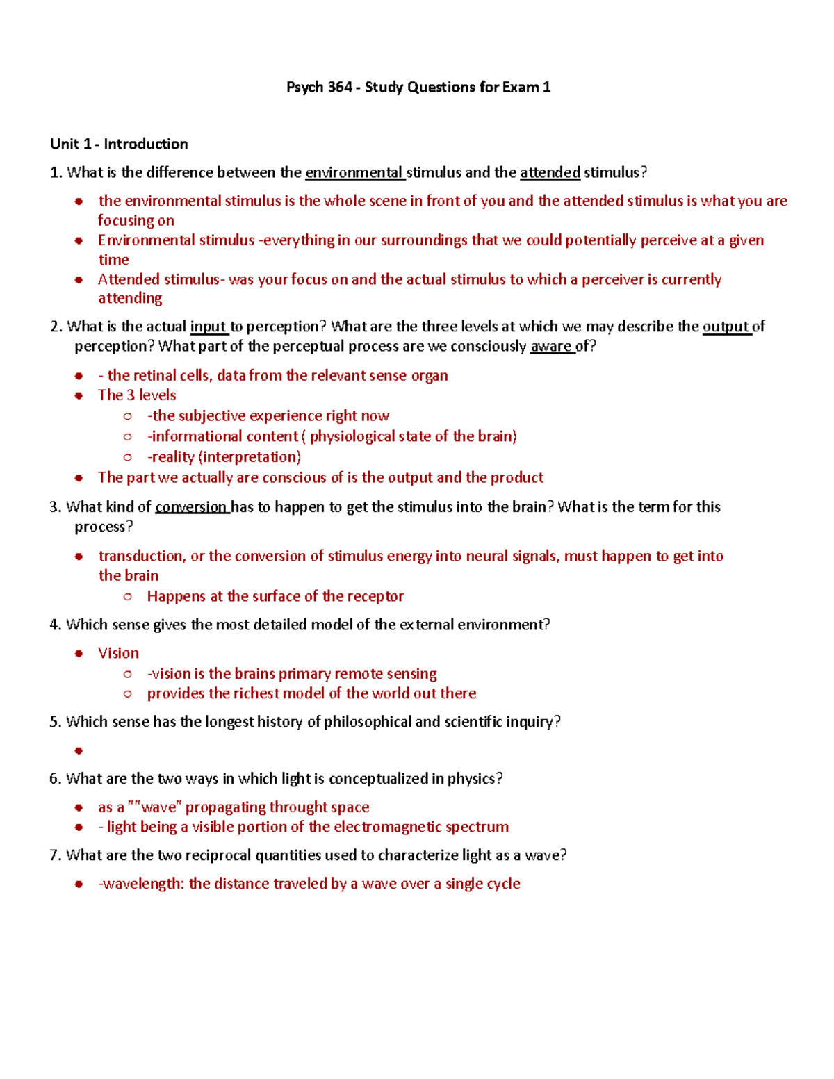 PSYC 3364 / 364 Study guide unit 1 - Psych 364 - Study Questions for ...