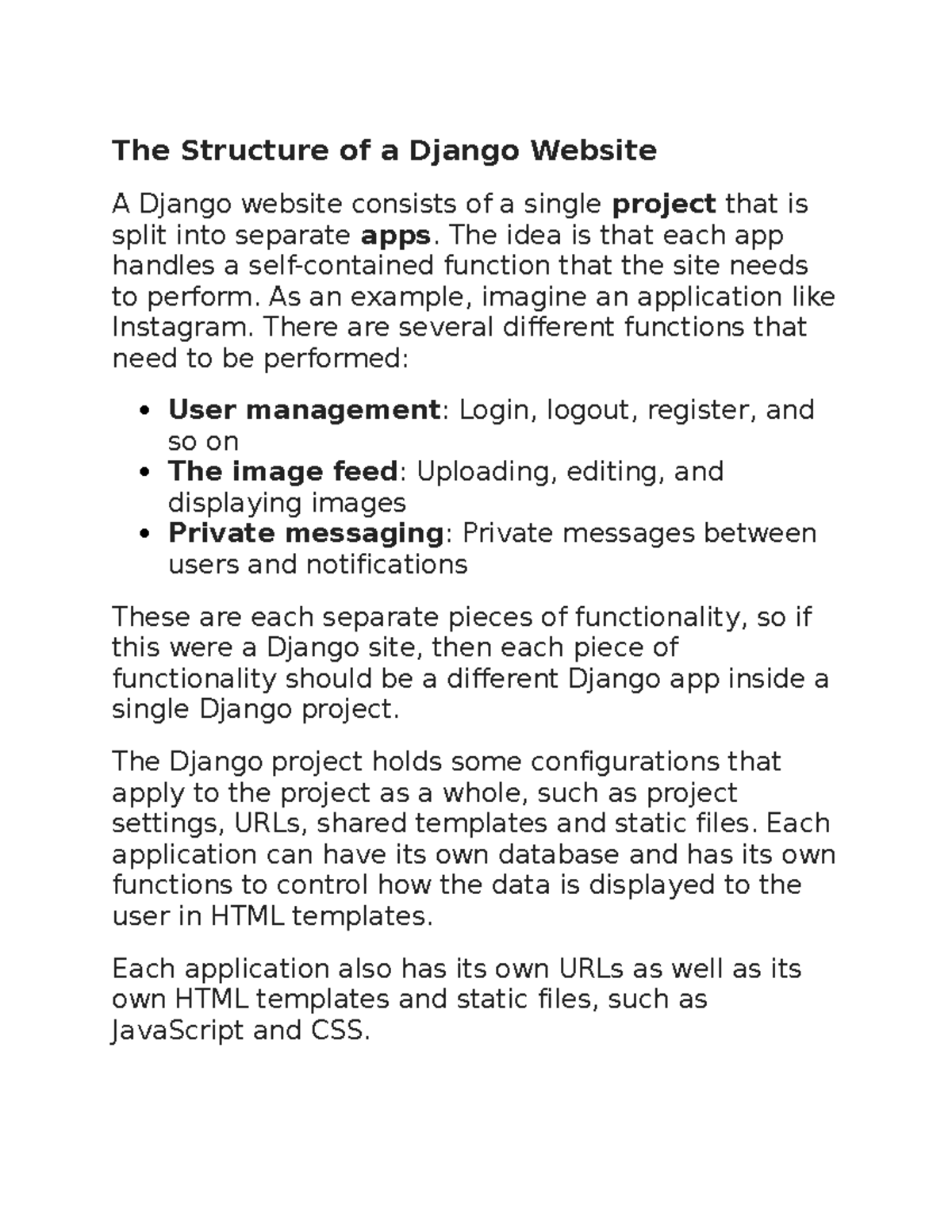 The Structure of a Django Website - The idea is that each app handles a ...