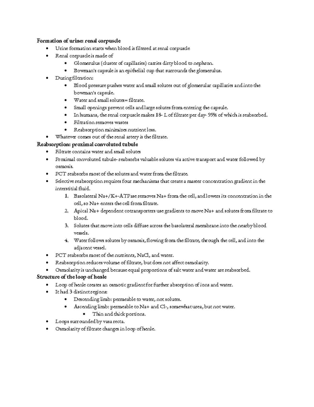 Bio chapter 41 Formation of urine renal corpuscle • Urine formation
