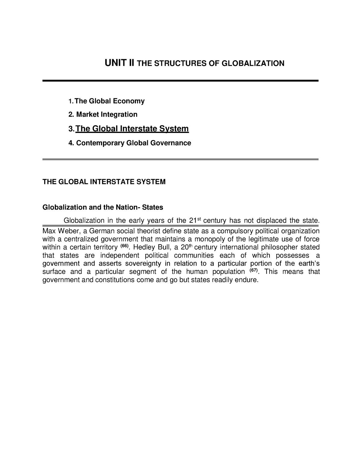 The Contemporary World-The Structures Of Globalization Pt1 - UNIT II ...