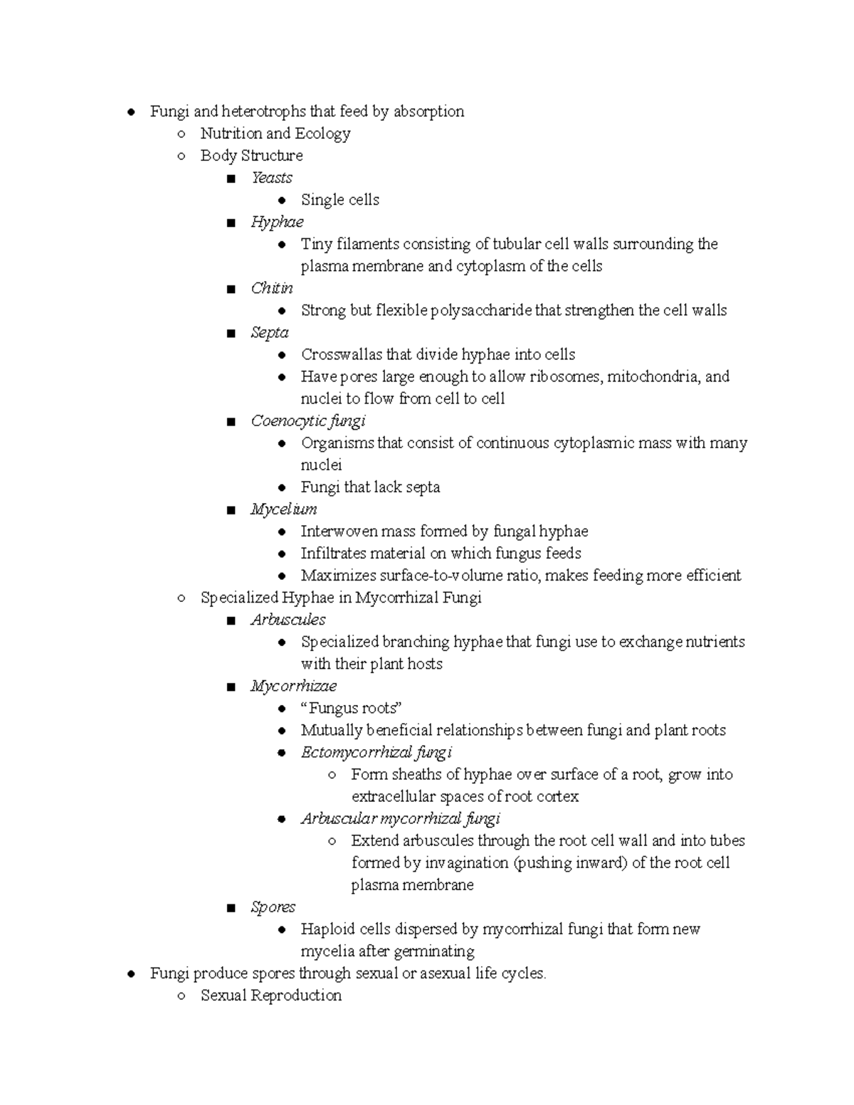 31 - Fungi - Summary Campbell Biology - Fungi and heterotrophs that ...