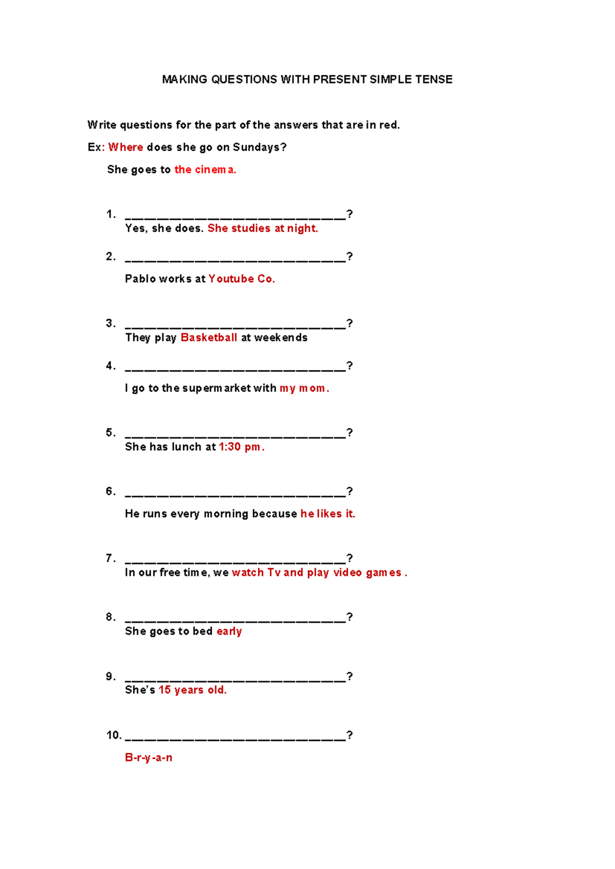 Making Questions WITH Present Simple Tense - MAKING QUESTIONS WITH ...