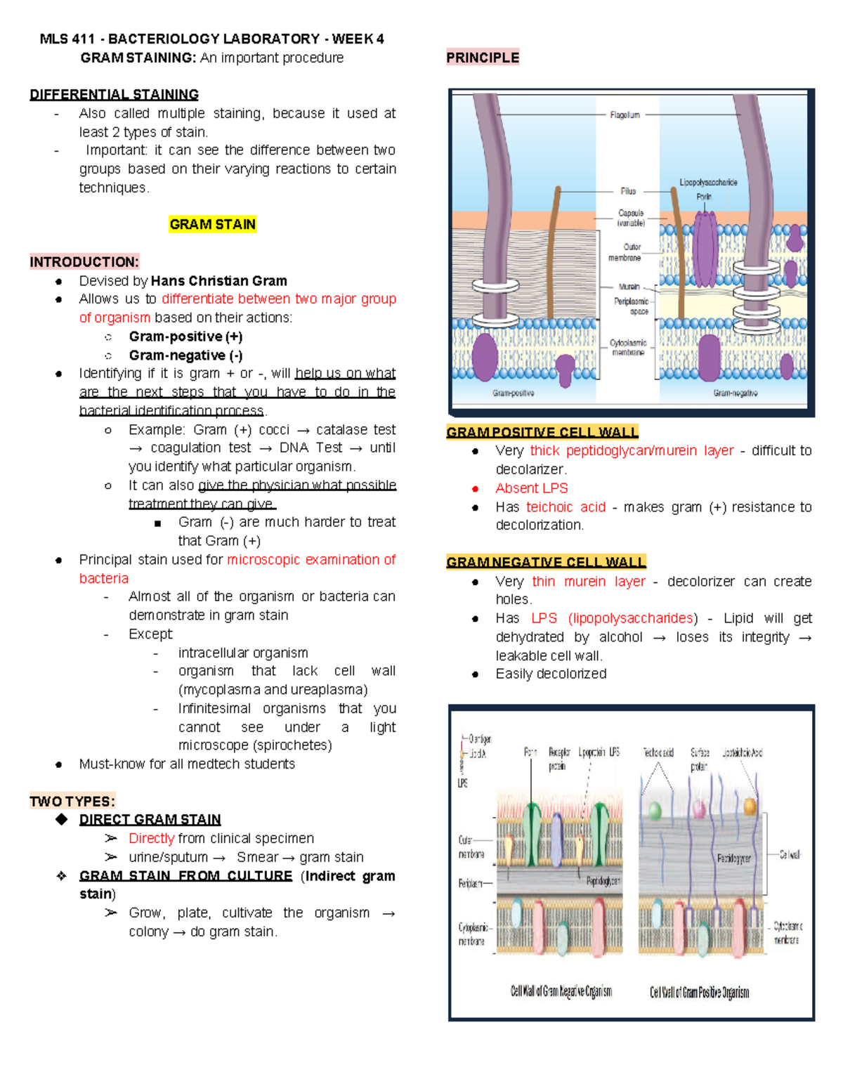 04 Bacte-LAB W4 - MLS 411 - BACTERIOLOGY LABORATORY - WEEK 4 GRAM ...