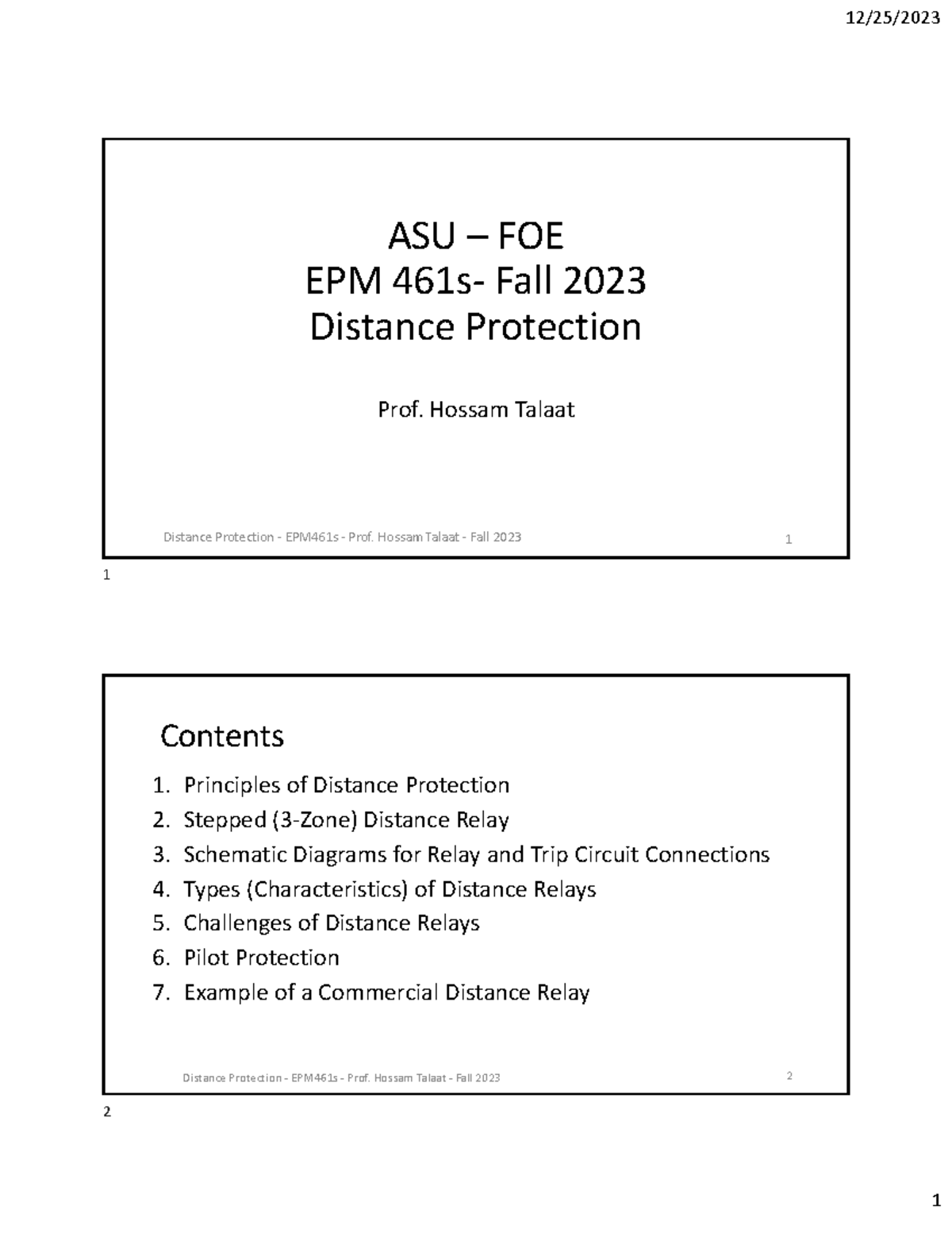 Distance Protection F24 - ASU – FOE EPM 461s‐ Fall 2023 Distance ...
