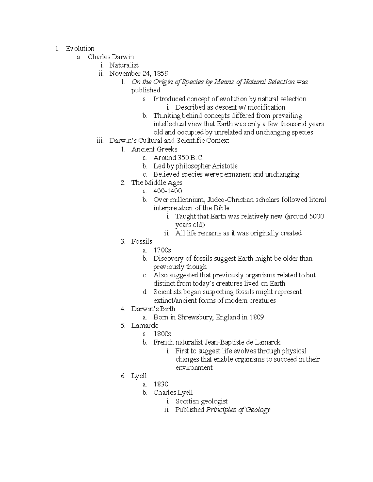 7. Darwinian Evolution Notes - Evolution a. Charles Darwin i ...