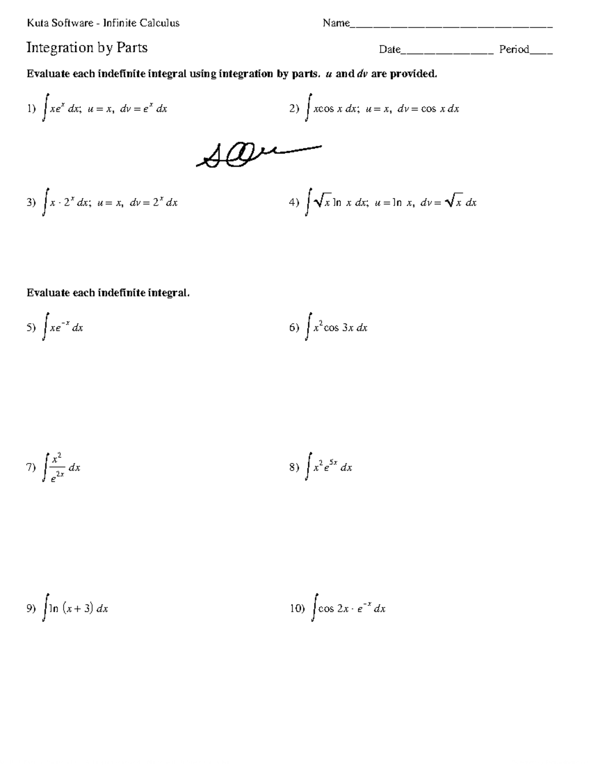 05 - Integration by Parts - ©T l 280 L 173 U ZKludtlaM GSfoifat 5 w 1 a ...