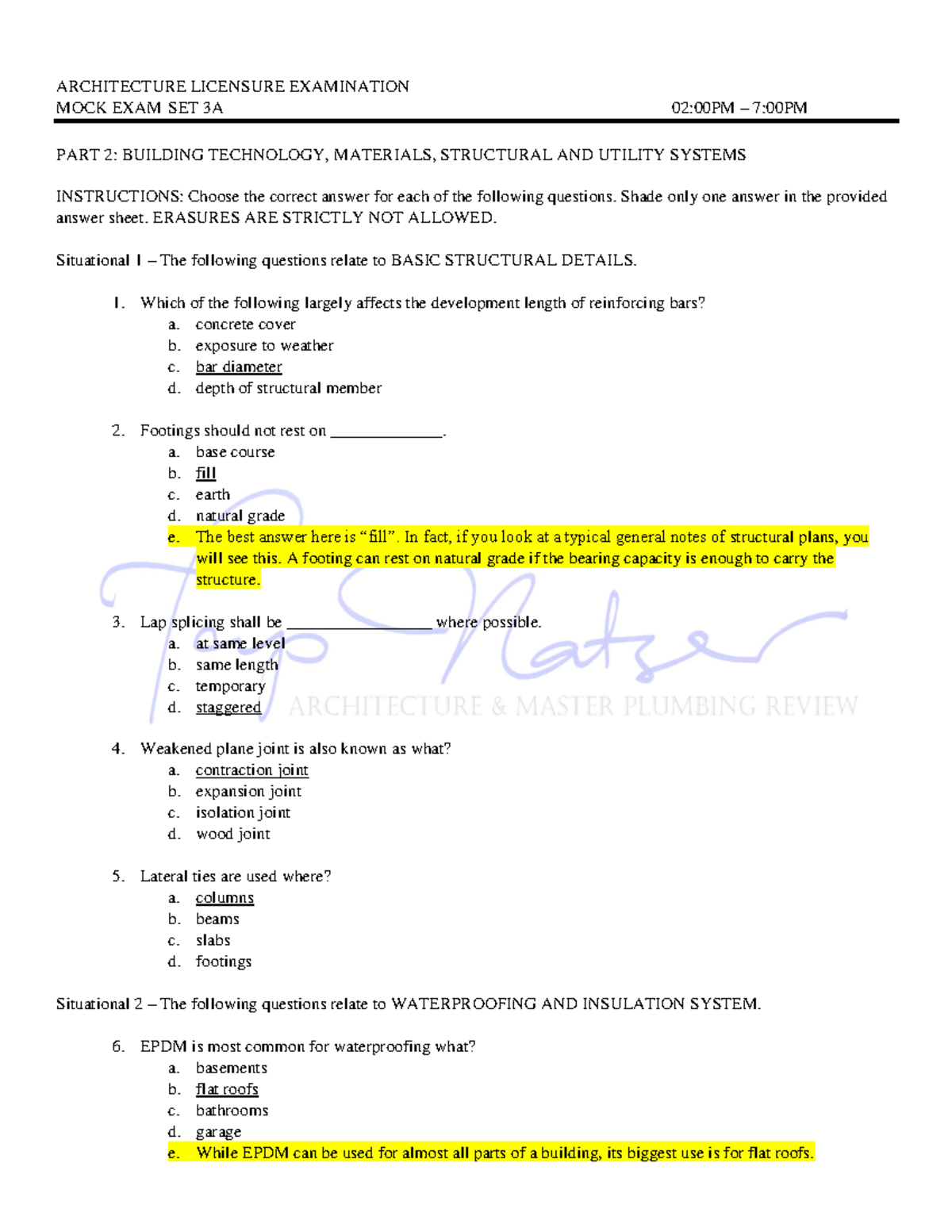 MOCK ALE Set 3A Day 1 Part 2 Answer Key - ARCHITECTURE LICENSURE ...