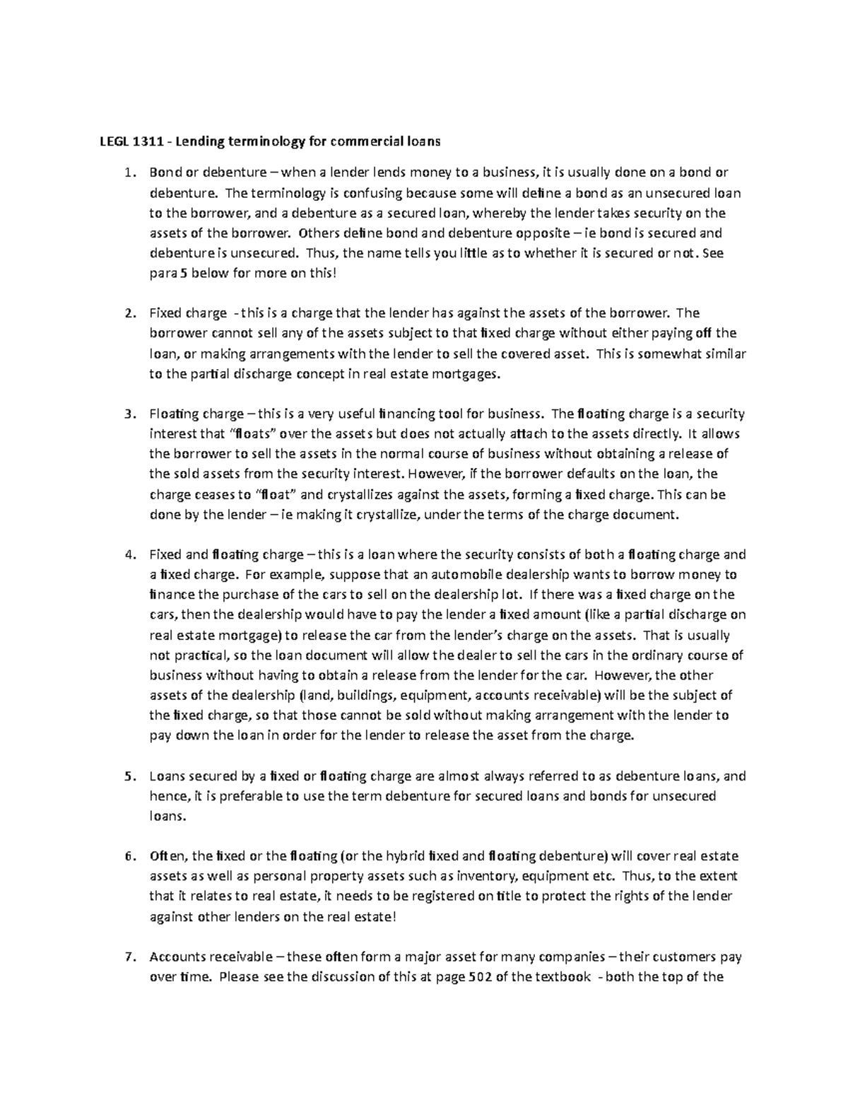 Legl 1311 Lending Terminology - LEGL 1311 - Lending terminology for ...
