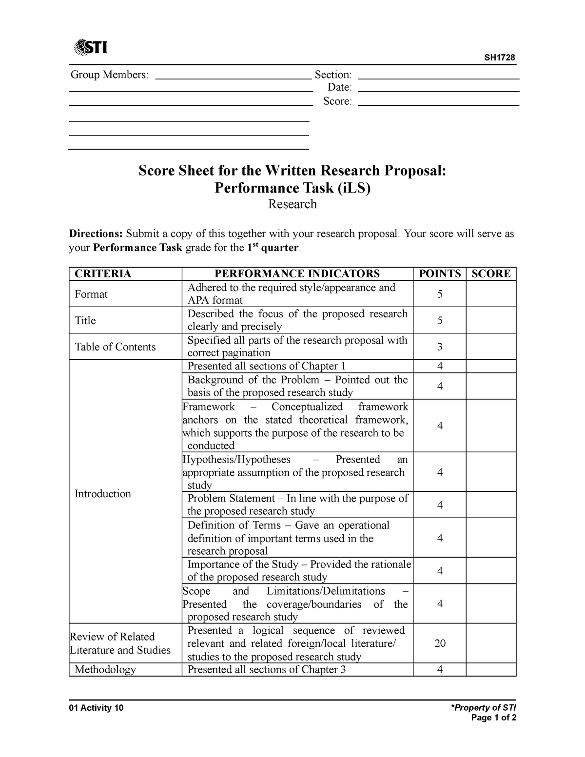 01 Activity 10 Sh 01 Activity 10 Property Of Sti Page 1 Of 2 Group Members Section Date 