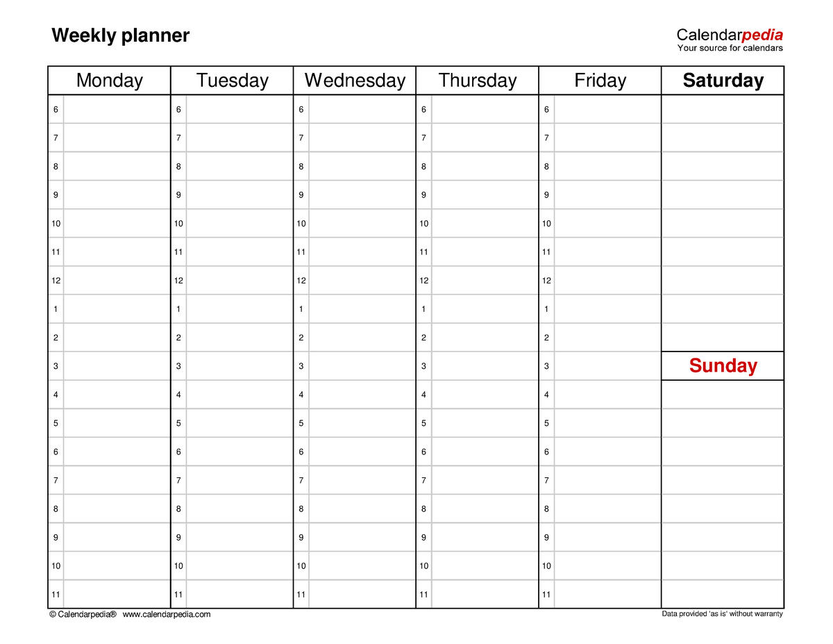 Weekly-planner-landscape-6-columns - Letteratura Inglese - Weekly ...