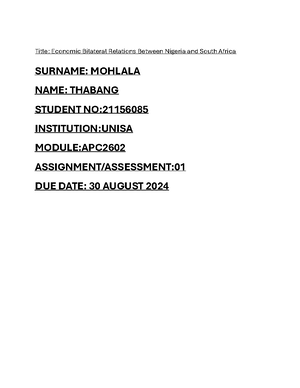 APC Assignment 1 - POLITICAL ECONOMY OF ARFICA Student Name: Mashabela ...
