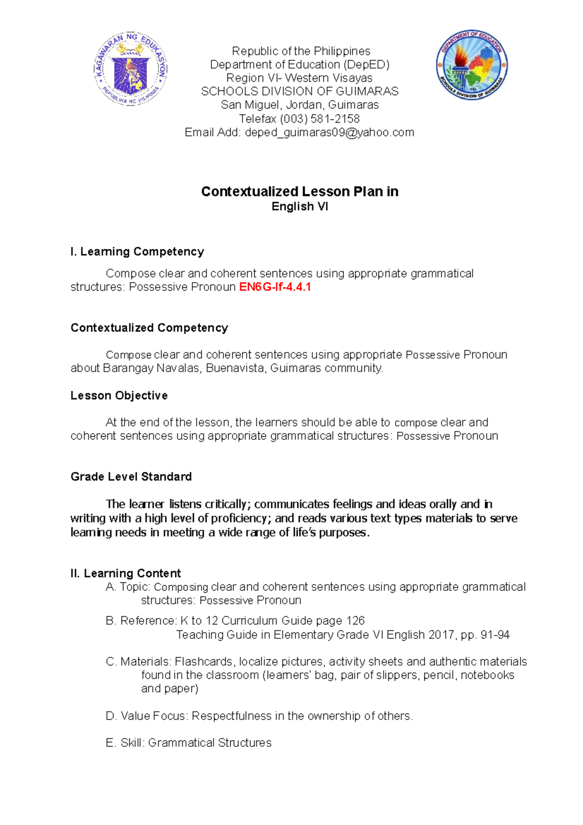 English contextualized - Republic of the Philippines Department of ...