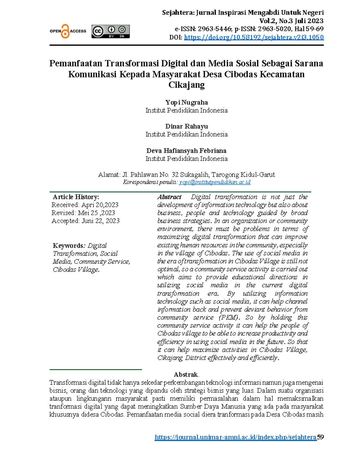 Vol+2 - peranan penting transformasi informasi - Sejahtera: Jurnal ...