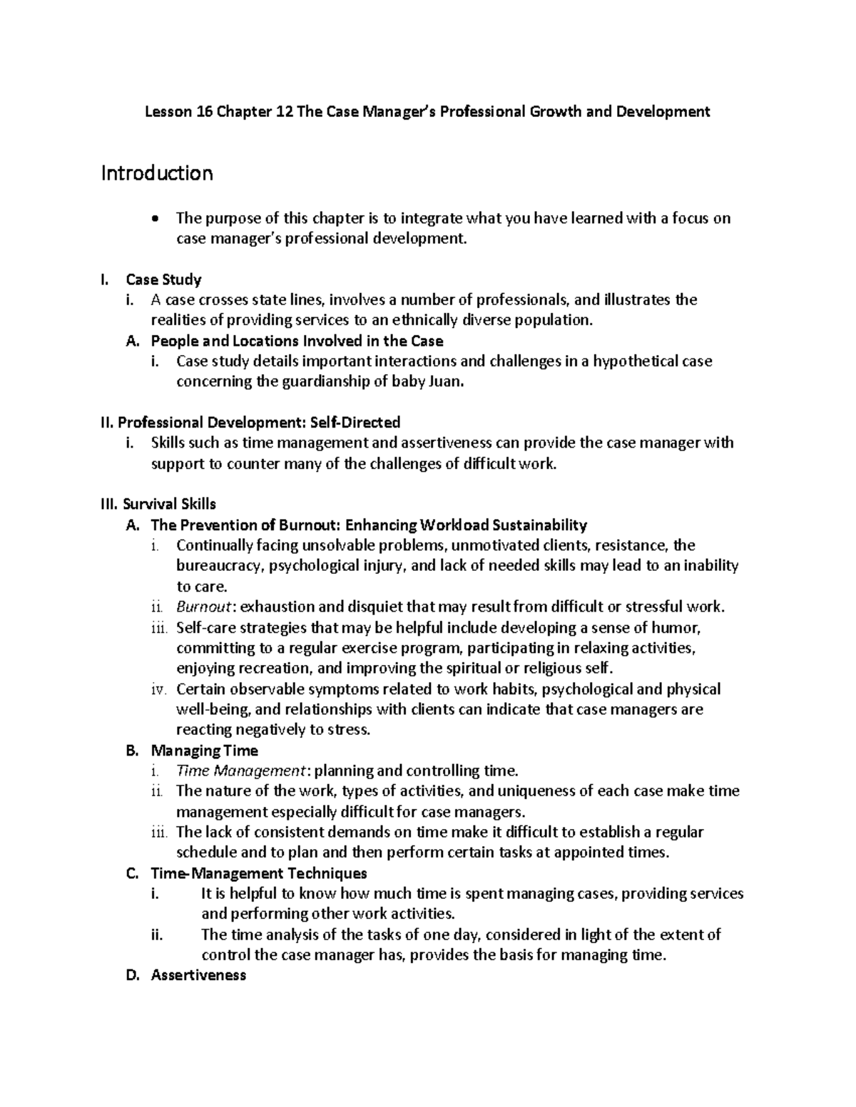 Lesson 16 case worker Havrede H. Hill Lesson 16 Chapter 12 The Case Manager’s Professional
