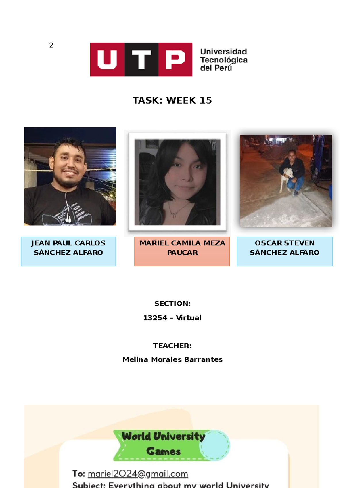 TASK 15 - TASK 15 - Ingles III - 2 TASK: WEEK 15 SECTION: 13254 ...