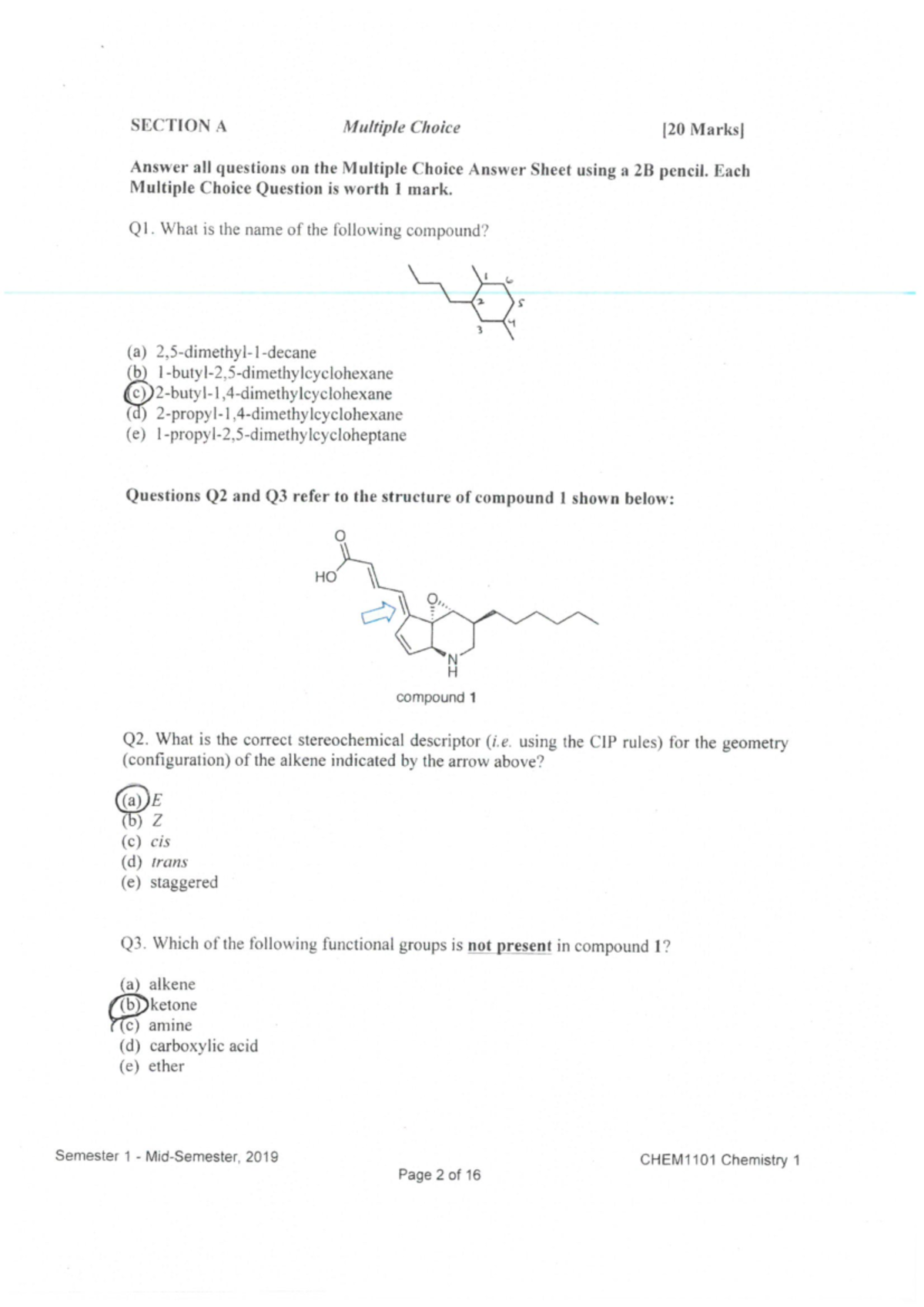 2019 CHEm1101 Test 1 Solutions Copy - CHEM1201 - ANU - Studocu