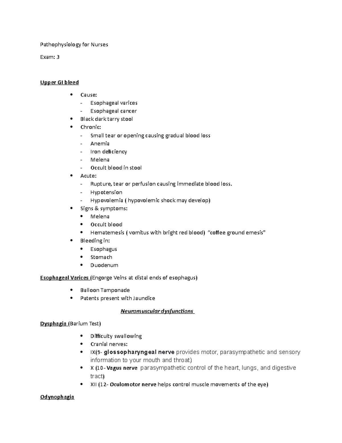 Pathophysiology for Nurses - Pathophysiology for Nurses Exam: 3 Upper ...