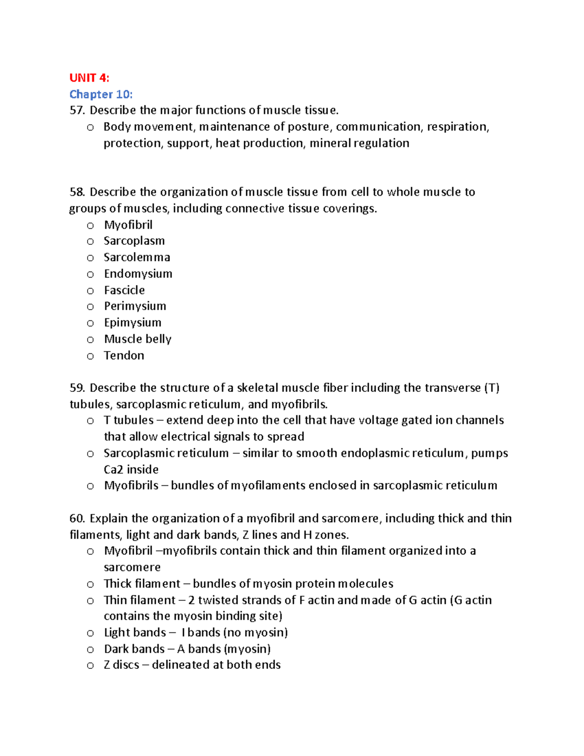 Anatomy And Physiology Unit 4 Review Final Exam - UNIT 4: Chapter 10: ...