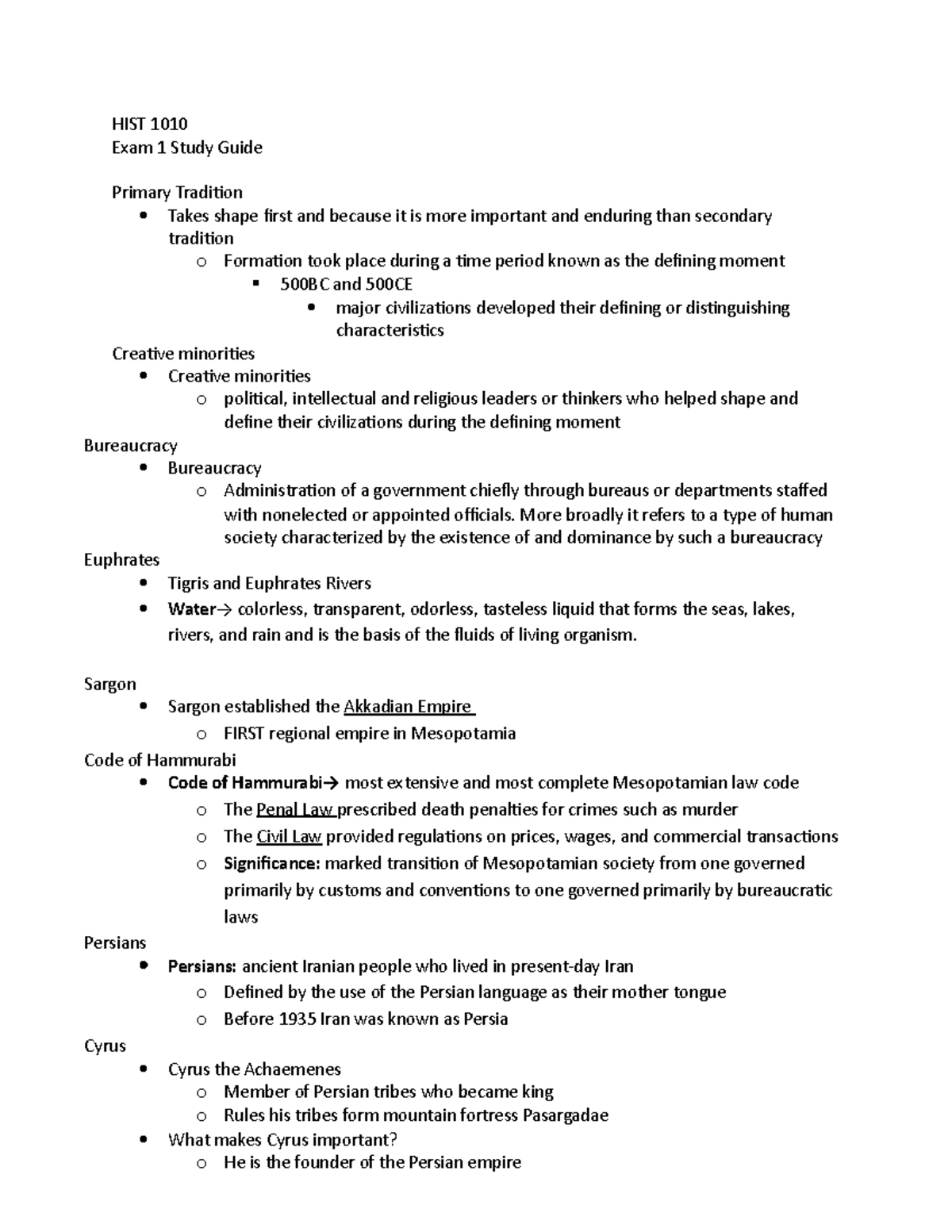 Exam 1 Study Guide - Morris Bain - HIST 1010 Exam 1 Study Guide Primary ...