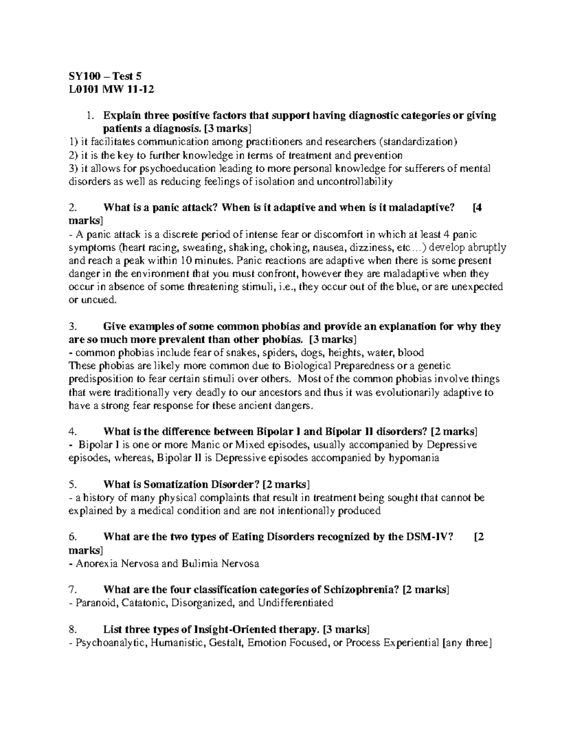 PSY100 test 5 SA - Summary Introductory Psychology - SY100 – Test 5 ...