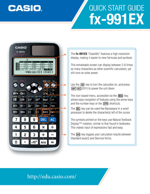 All Casio Quick Start Guide fx-991EX fx-570EX - QUICK START GUIDE fx-991EX  edu.casio/ The fx-991EX - Studocu