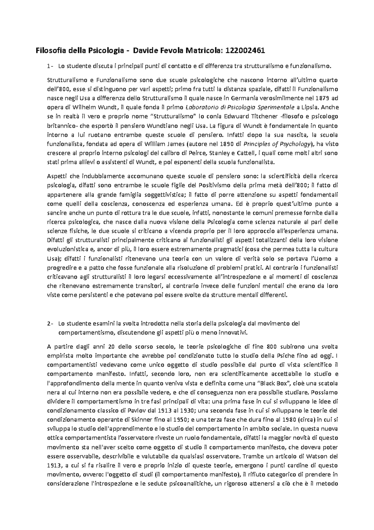 Filosofia della Psicologia FD Strutturalismo e Funzionalismo sono