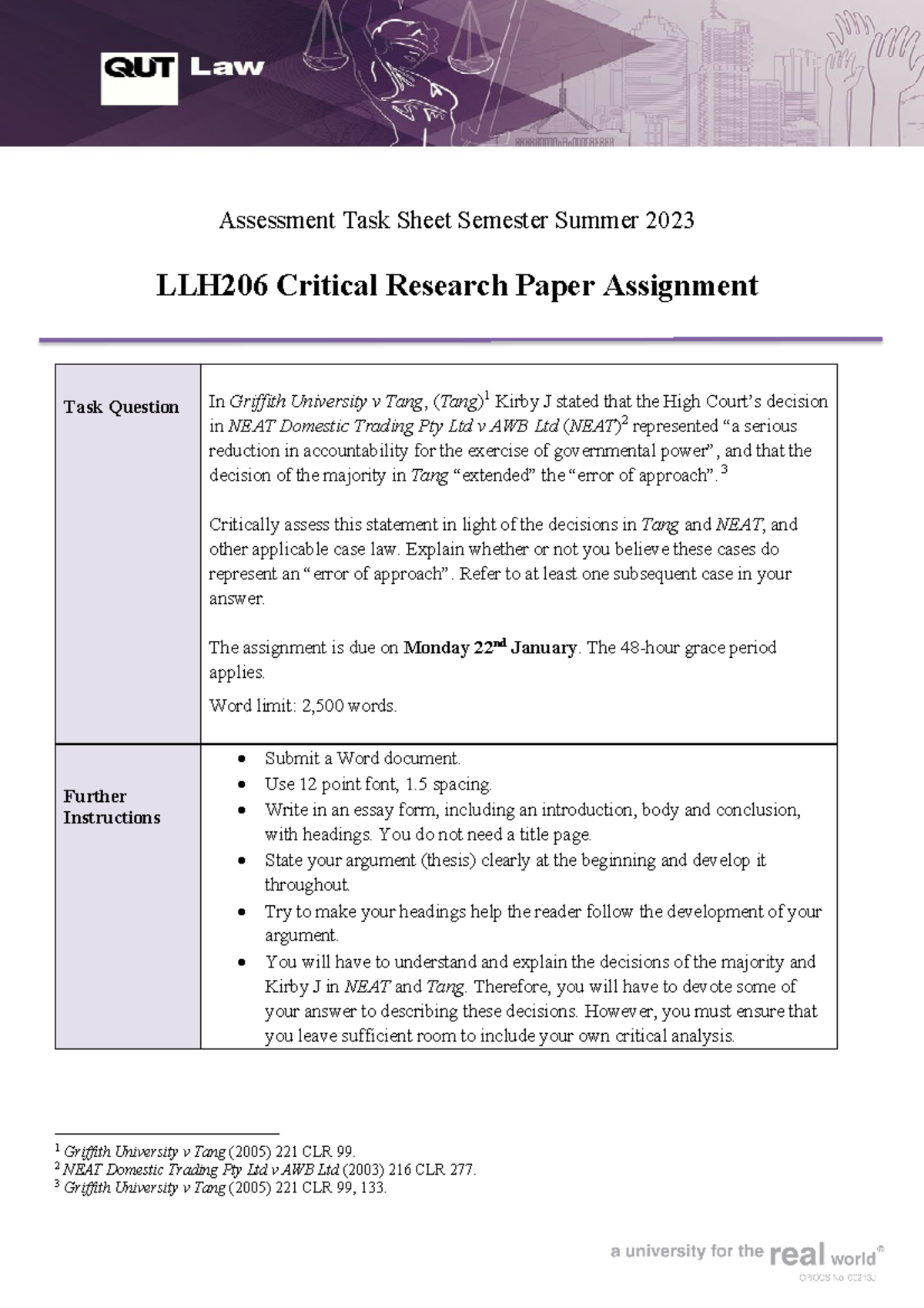LLH206 2023 Summer Assignment 1-1 - Assessment Task Sheet Semester ...
