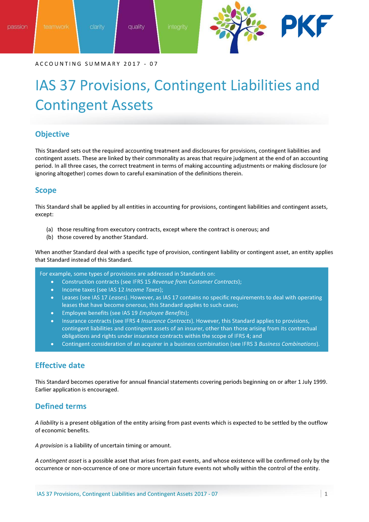 IAS 37 Provisions Contingent Assets And Liabilities Summary - A C C O U ...