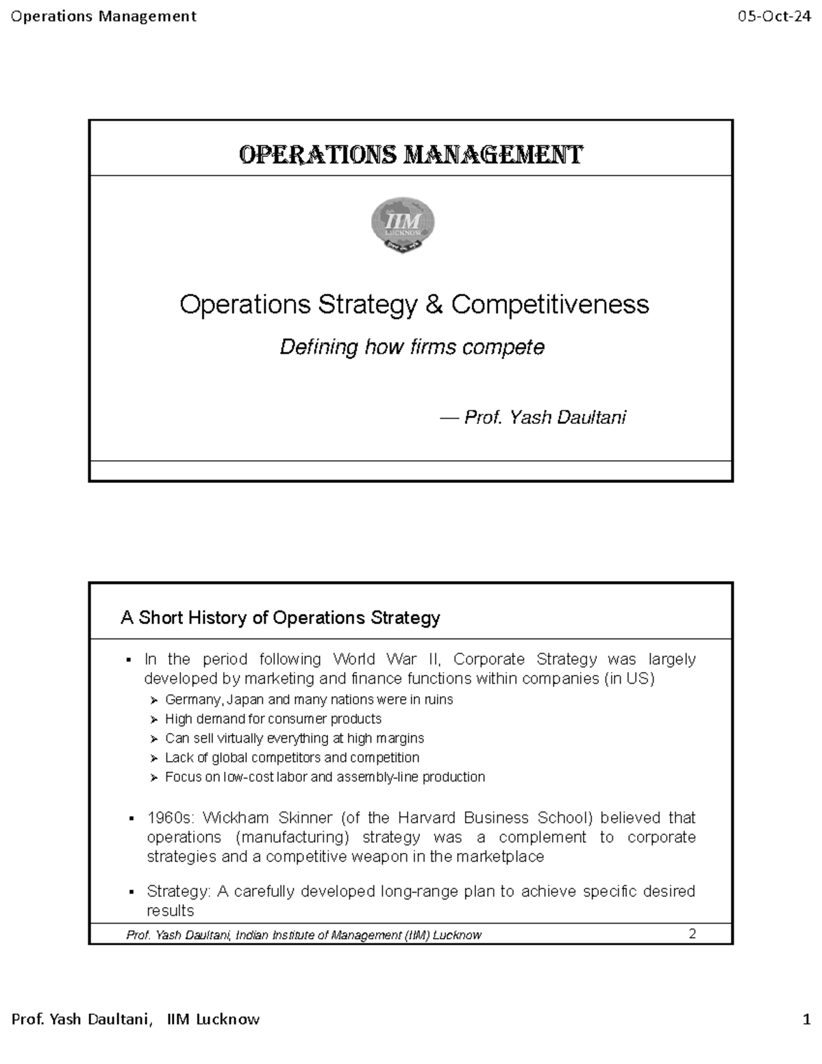 Session 2 handouts Management material power point Operations