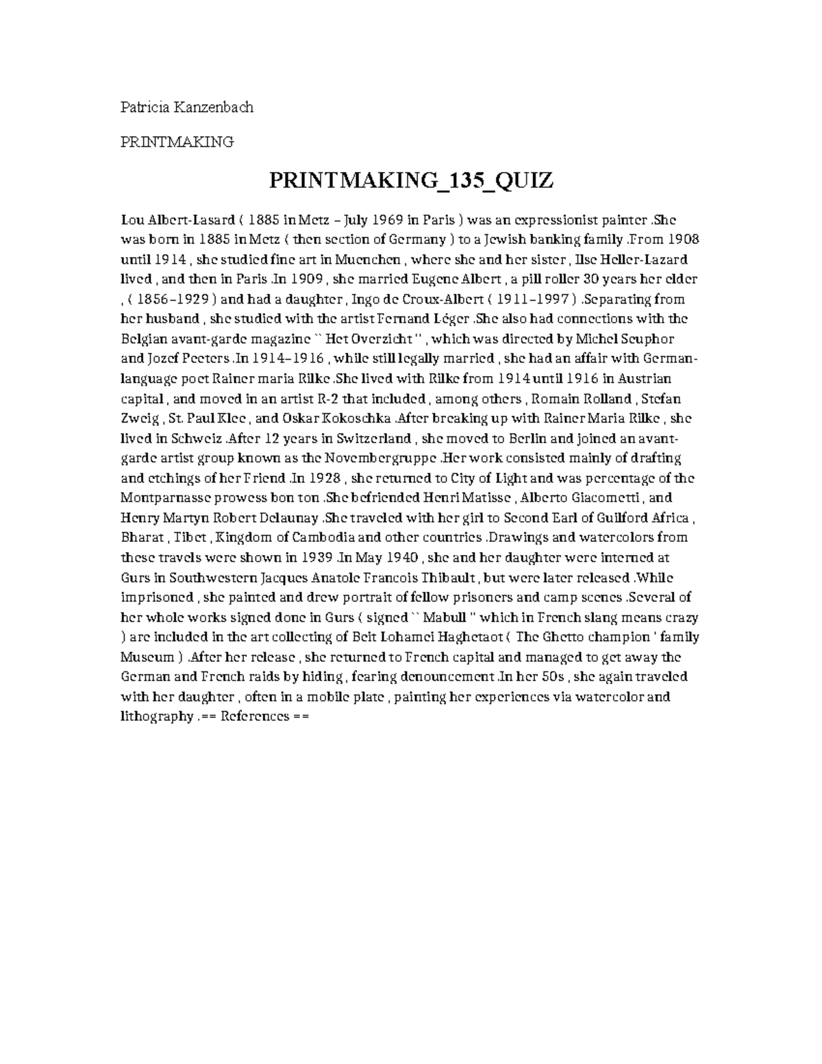 Printmaking 135 QUIZ Take notes of mine Patricia Kanzenbach