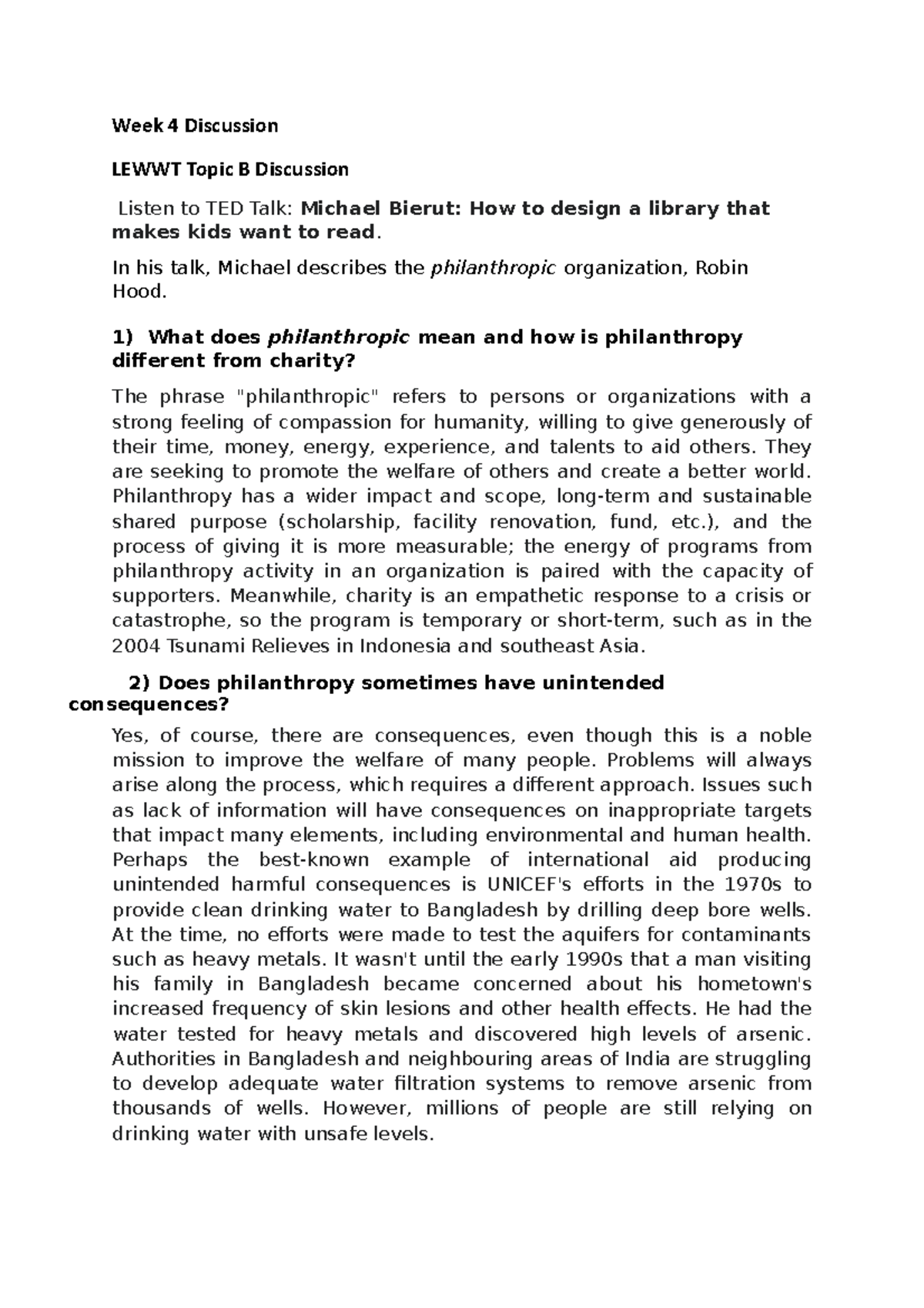 Week 4 Lewwt Topic B - Week 4 Discussion LEWWT Topic B Discussion ...