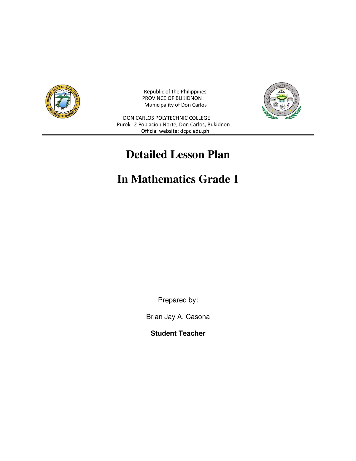 Demo - None - Detailed Lesson Plan In Mathematics Grade 1 Prepared by ...