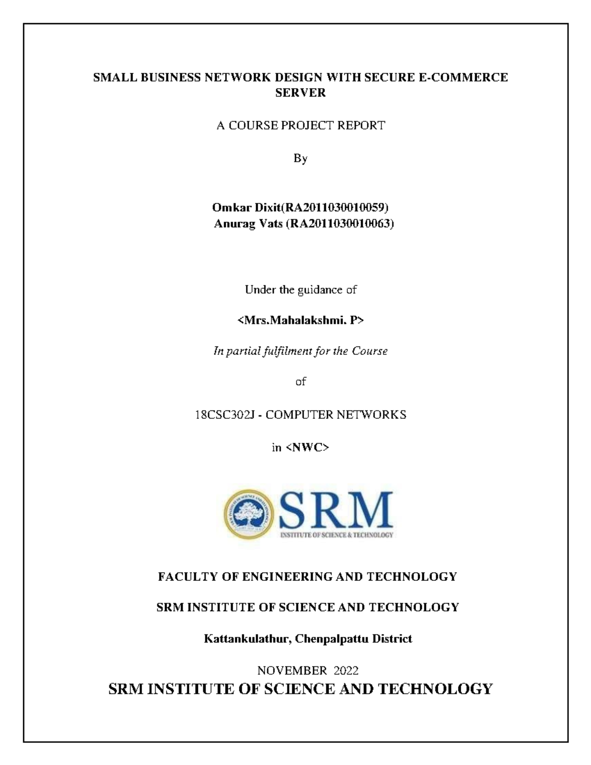Mini Project Report (Omkar Dixit , Anurag Vatsreport - SMALL BUSINESS ...