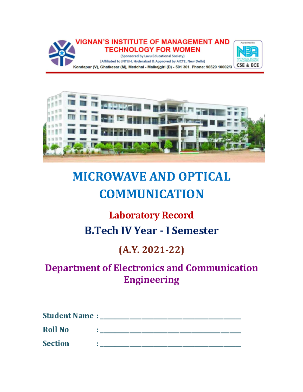 Finalised IVI ECE MWOC LAB Record 202122 removed MICROWAVE AND