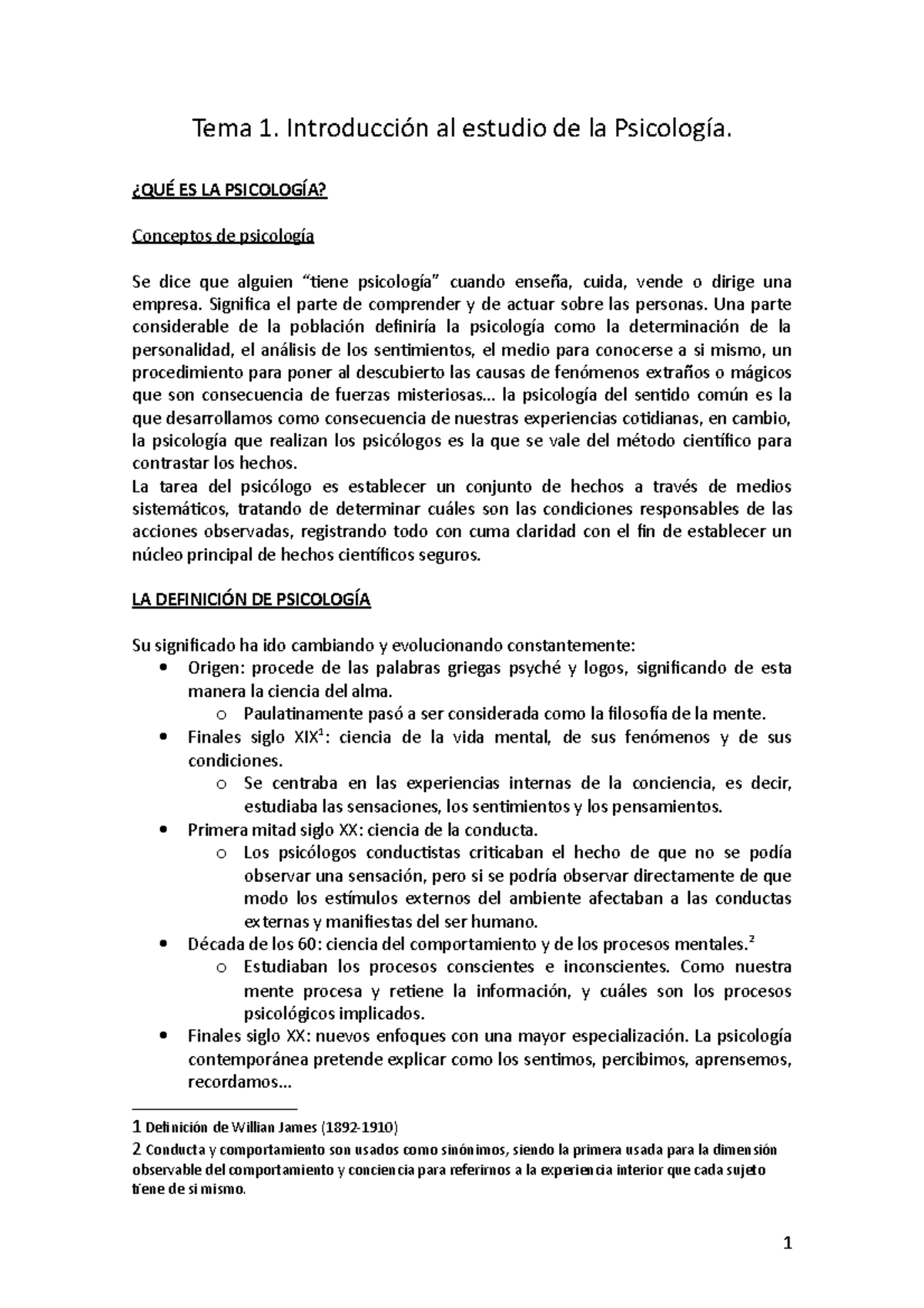 Tema 1 - Apuntes 1 - Tema 1. Introducción al estudio de la Psicología ...