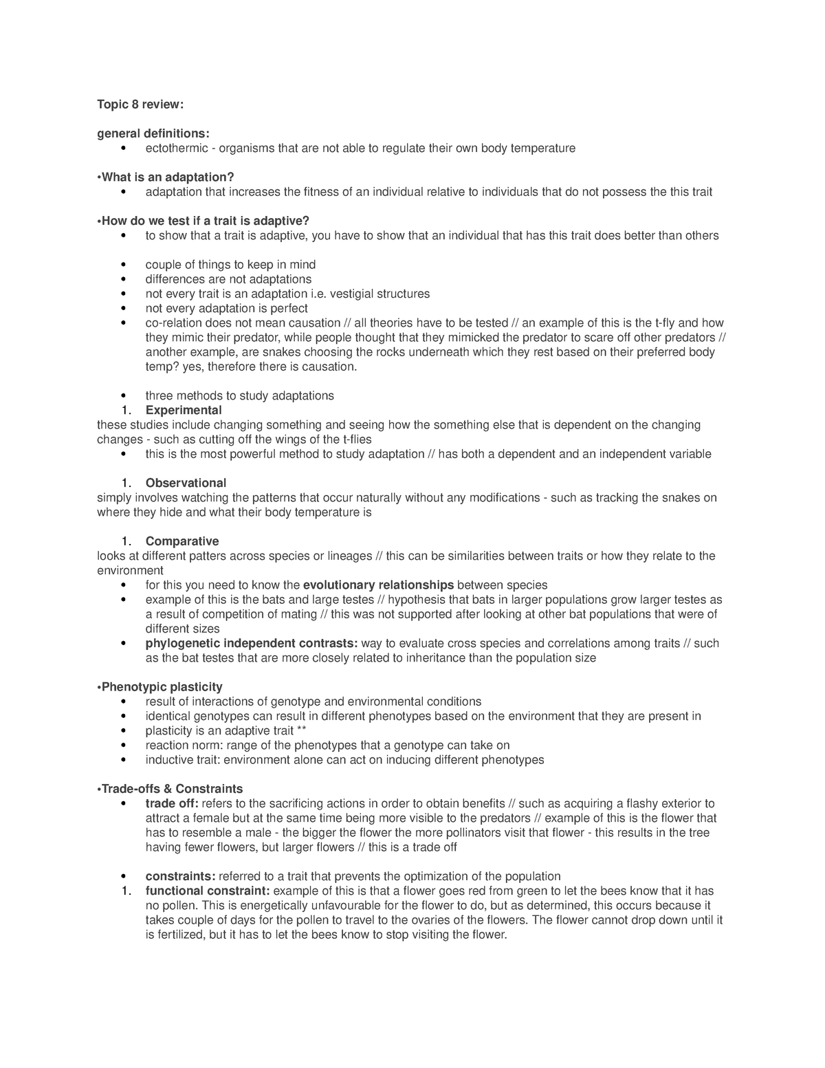 Topic 8, adaptation review - Topic 8 review: general definitions