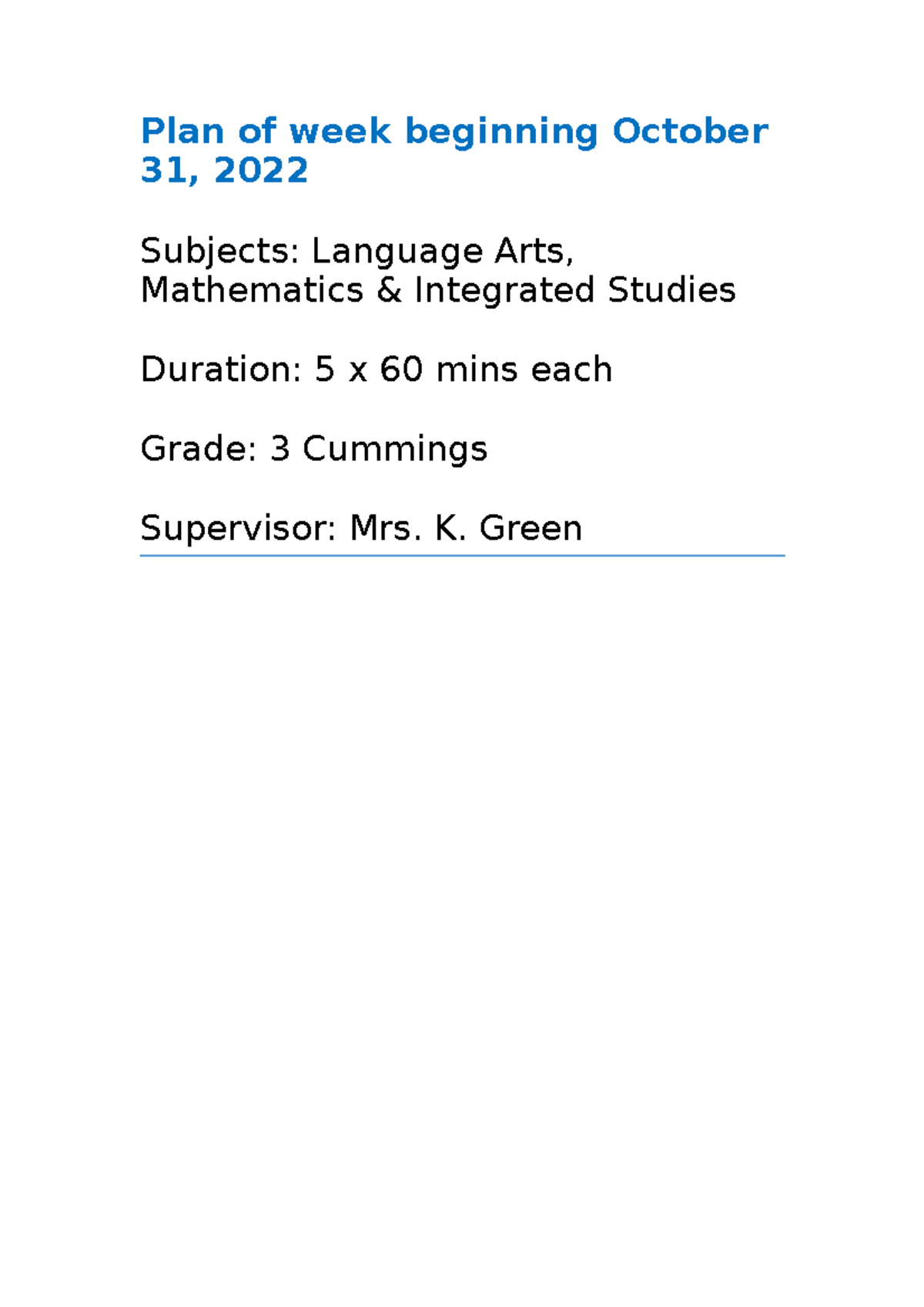 GR. 3 TERM 1 WEEK 9 - bijj;bj - Plan of week beginning October 31, 2022 ...