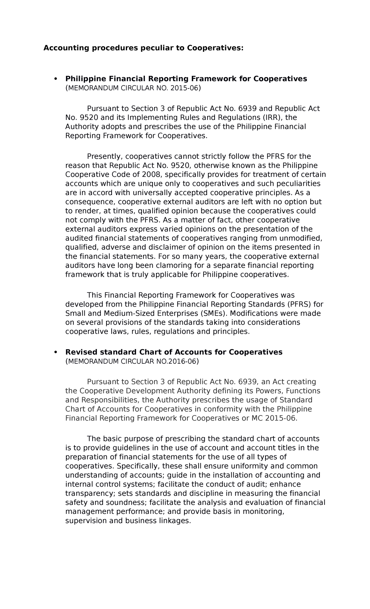Fs notes - great - Accounting procedures peculiar to Cooperatives ...