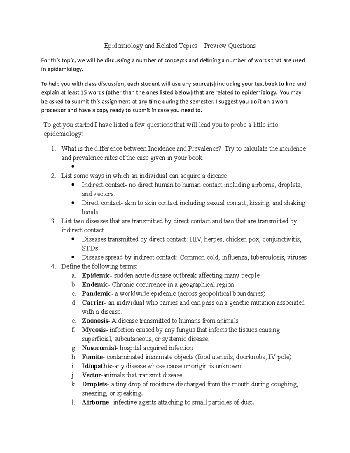 Epidemiology Exam review Epidemiology and Related Topics Preview