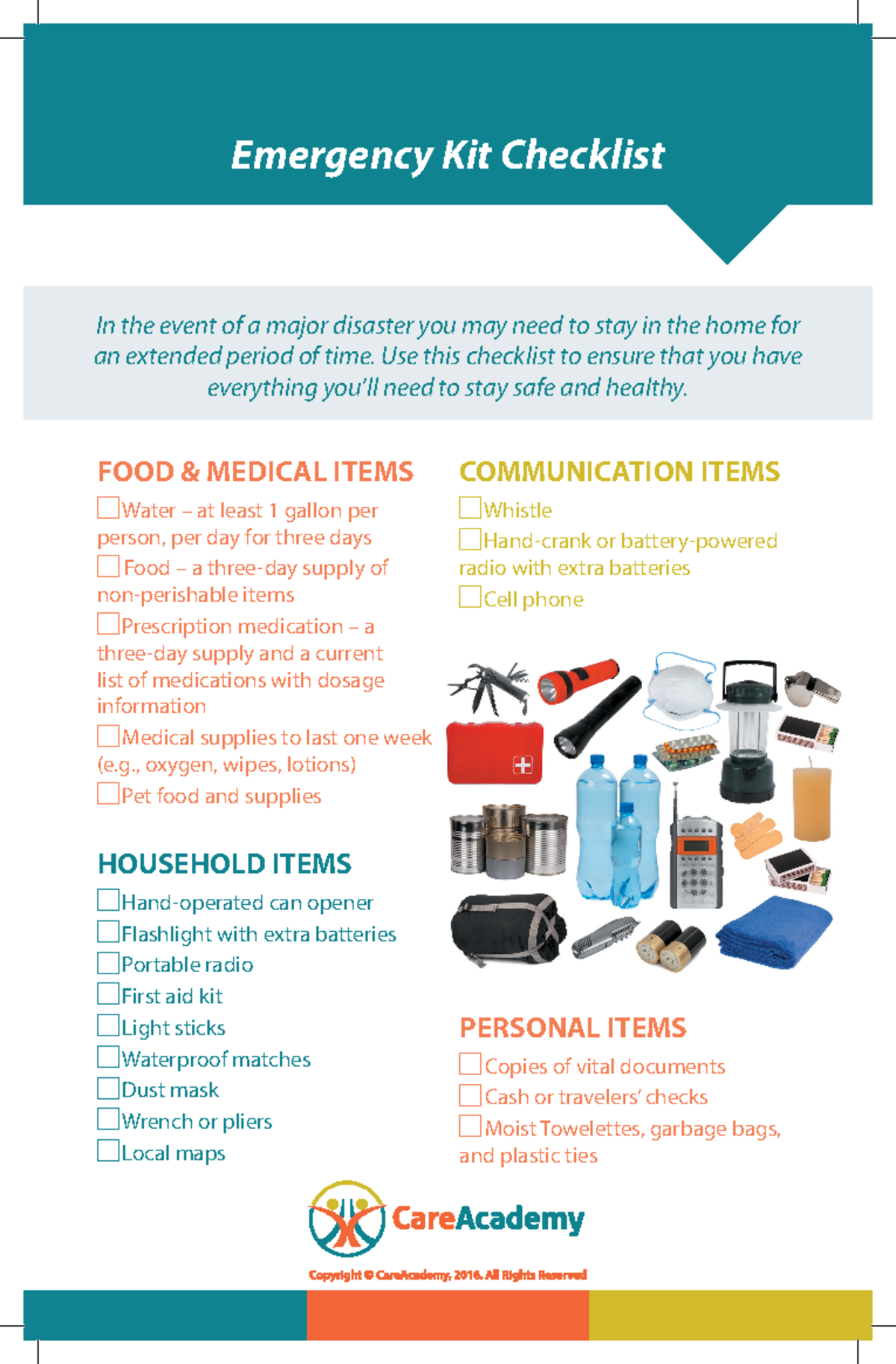 Emergency Checklists for test - Emergency Kit Checklist In the event of ...