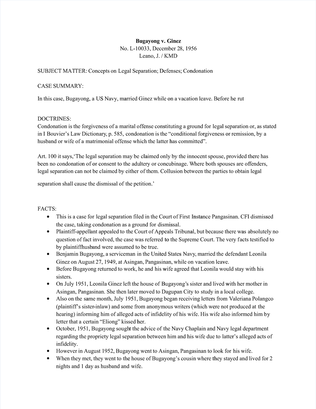 Bugayong vs ginez case digest - Bugayong v. GinezBugayong v. Ginez No ...