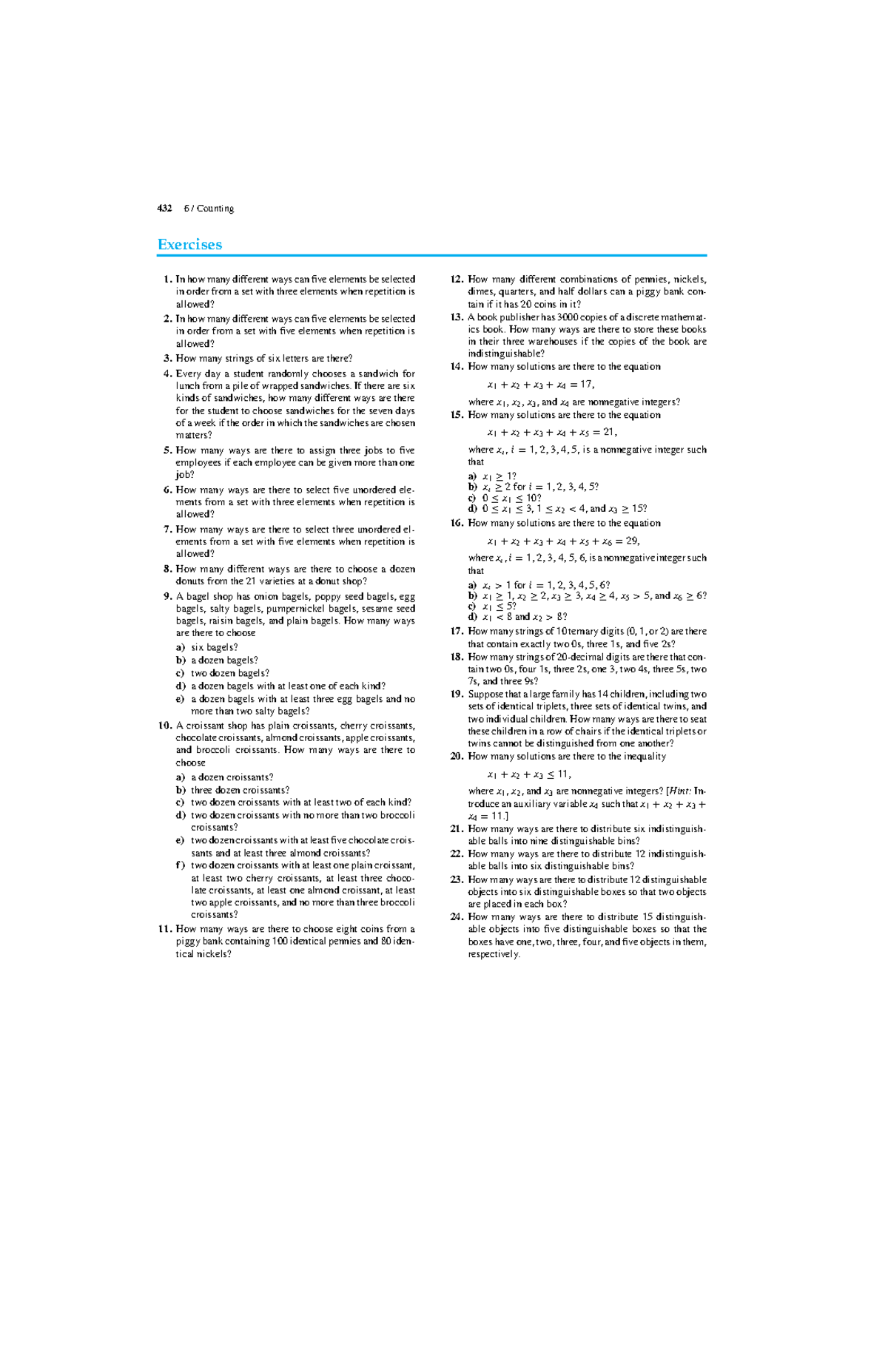 Exercises Binomial Coefficients and Identities 432 6 / Counting