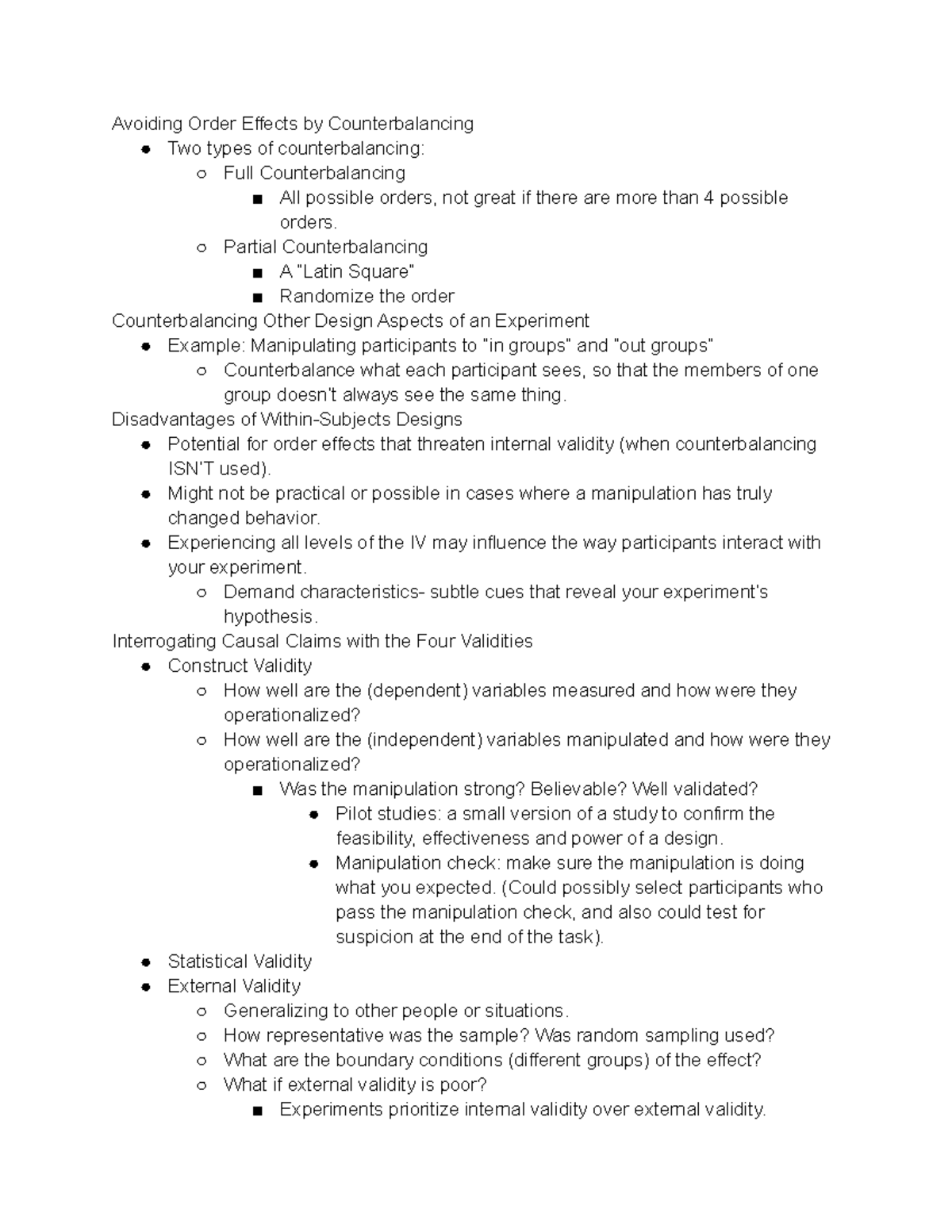 PSYC207 Notes Exam 3 Avoiding Order Effects by Counterbalancing Two