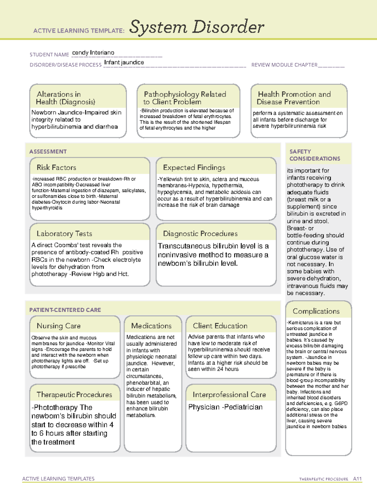 Temp infant jaundice - ati template - ACTIVE LEARNING TEMPLATES ...