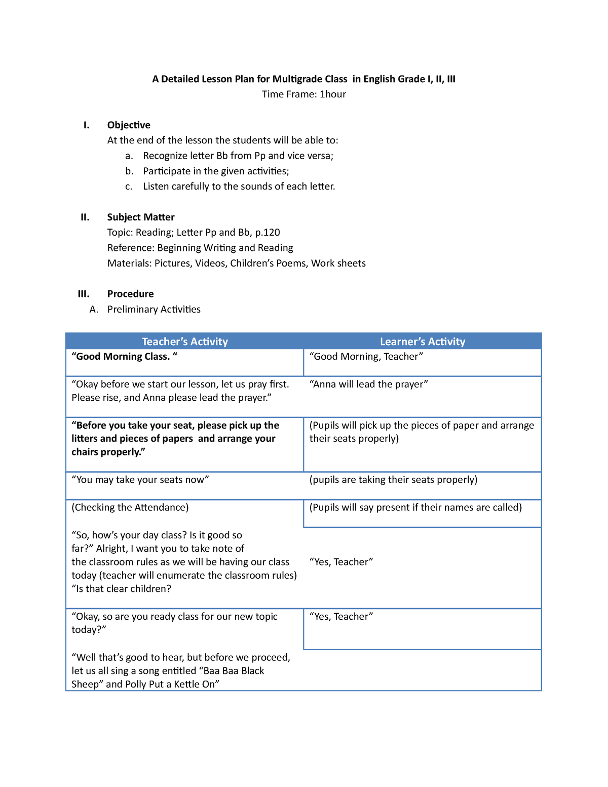 Multigrade Detailed Lesson Plan Badana - A Detailed Lesson Plan For ...