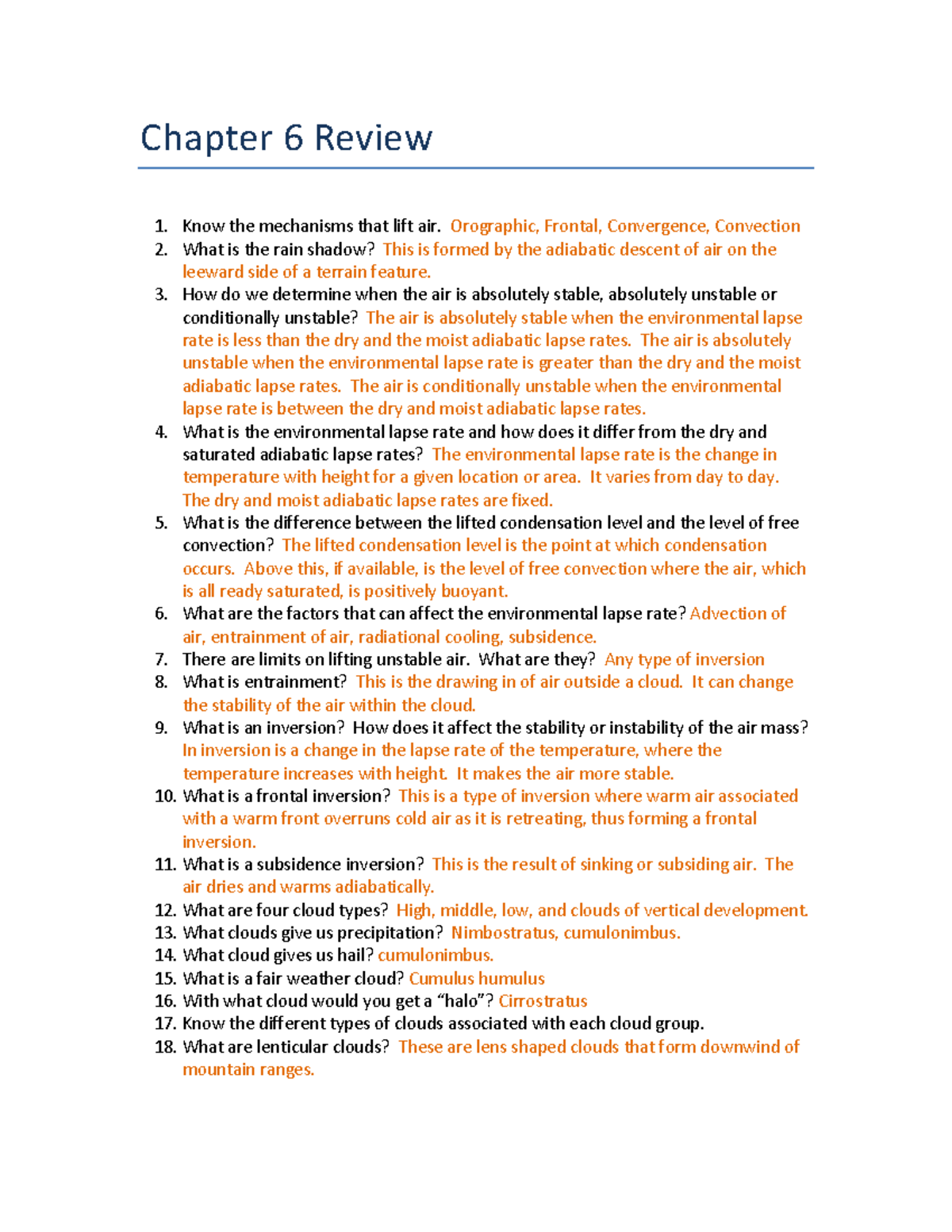 Review Chapter 6-1 - Given by professor - Chapter 6 Review Know the ...