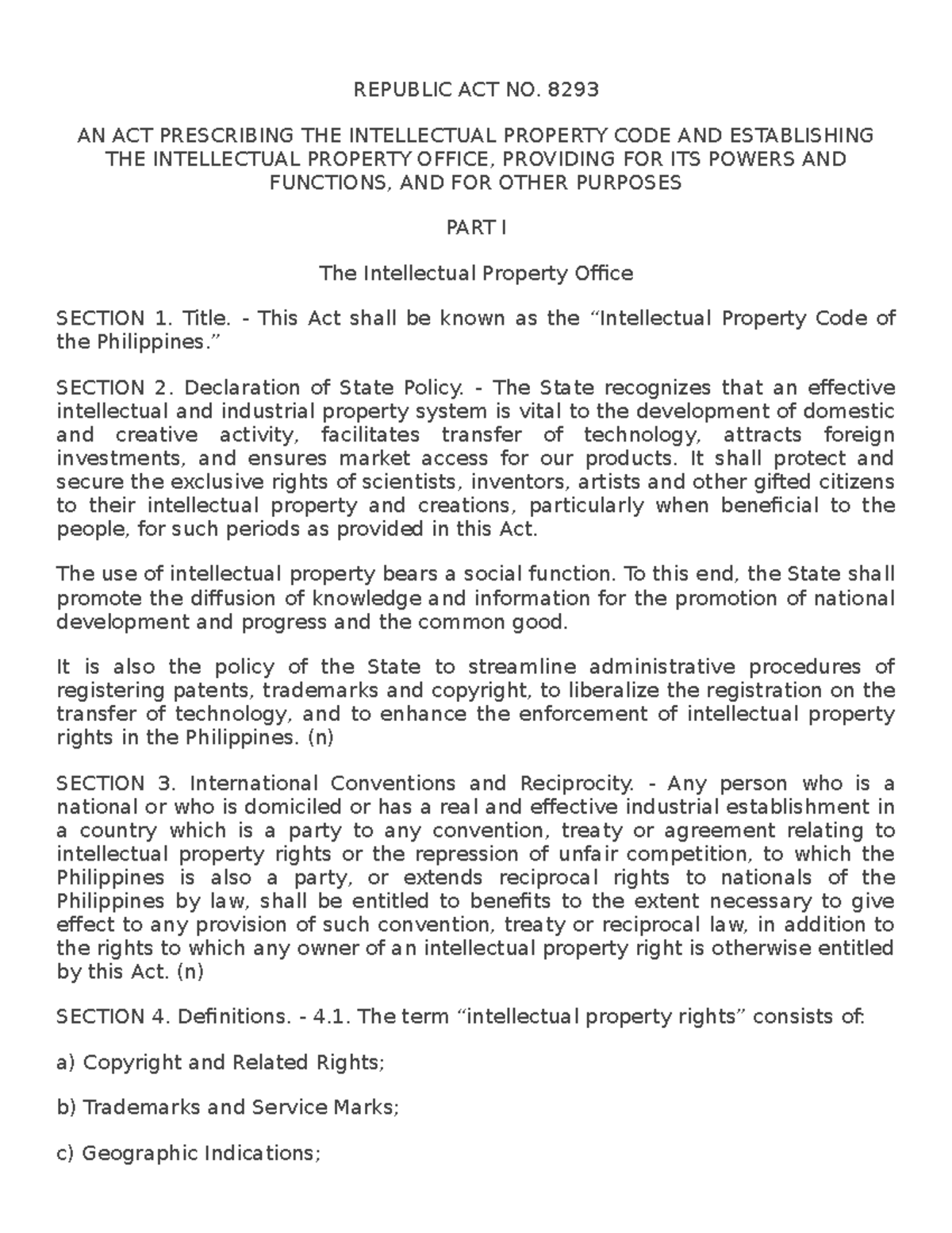 Amendment To RA 8293 - REPUBLIC ACT NO. 8293 AN ACT PRESCRIBING THE ...