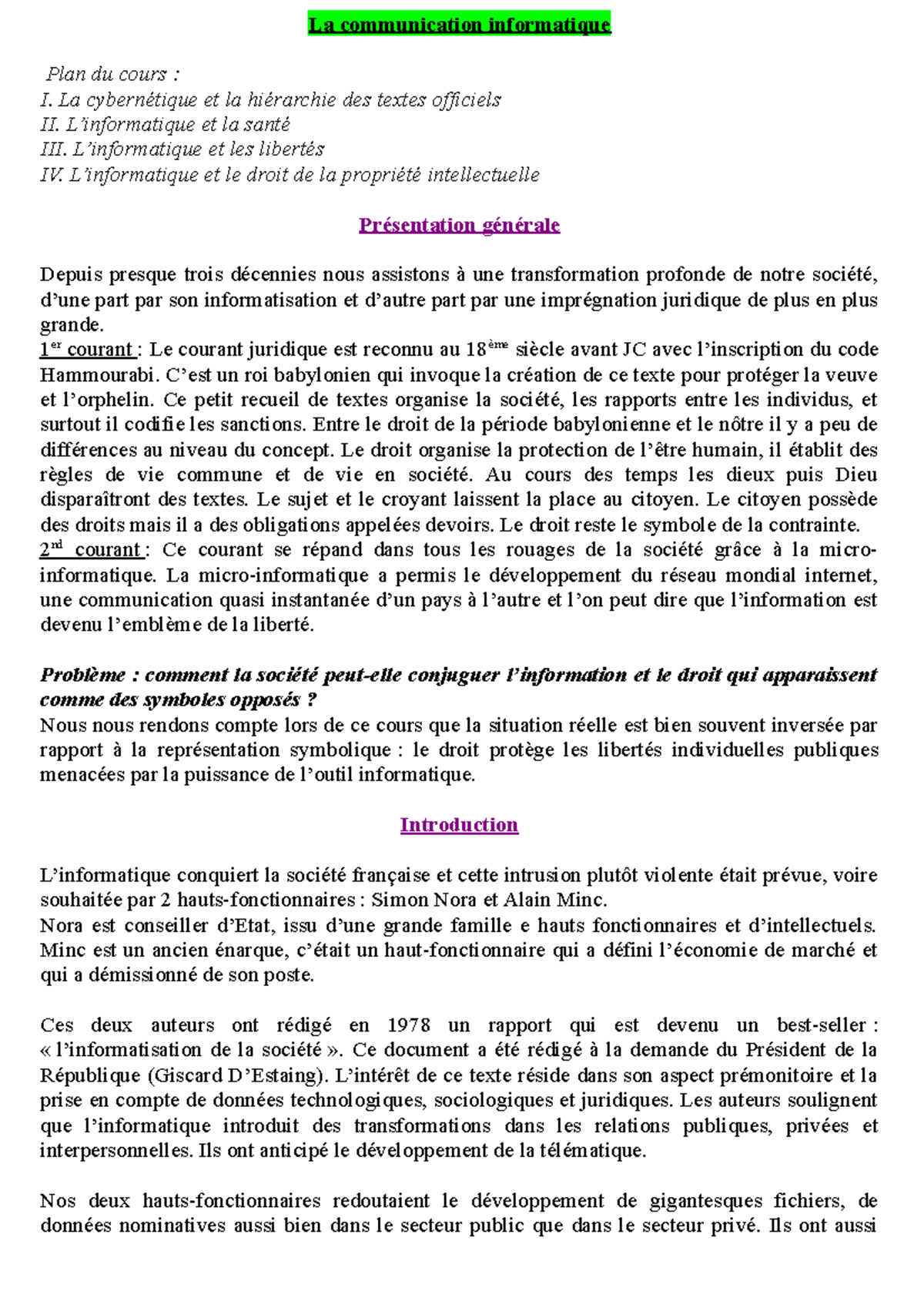 Com-informatique - communication - La communication informatique Plan ...