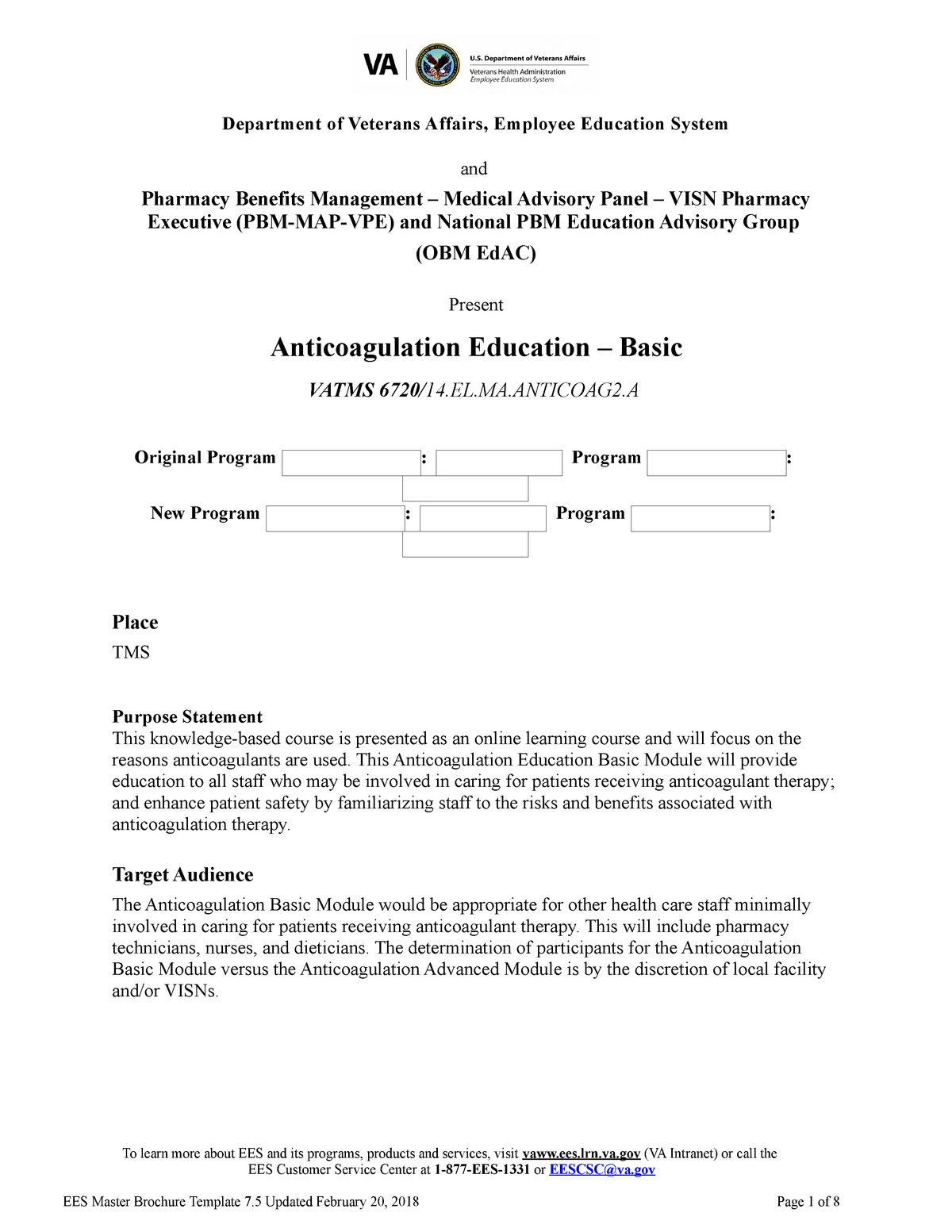 Anticoagulation Education Basic Module DTG 2018 0323 Department of