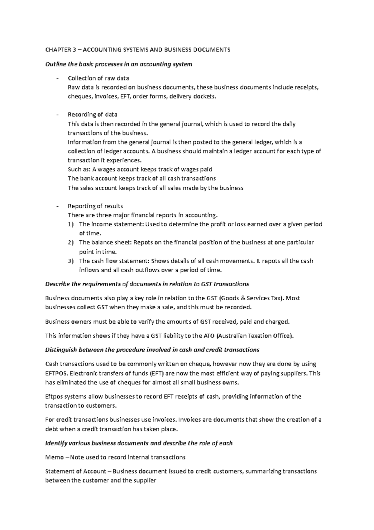 Chapter 3 Accounting Systems AND Business Documents CHAPTER 3